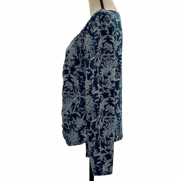MAXIME Navy Blue Floral Long Sleeve Top Size Large - Picture 2 of 13